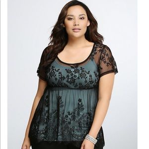 Torrid Black Mesh Lace Babydoll Top 🖤